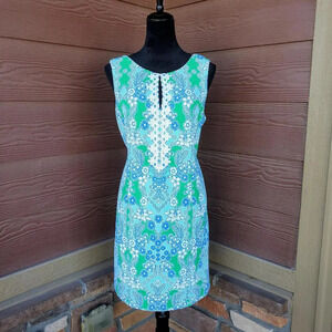 Kensie Blue Green and White Stretchy Women's Sleeveless Dress Size 12 NWOT